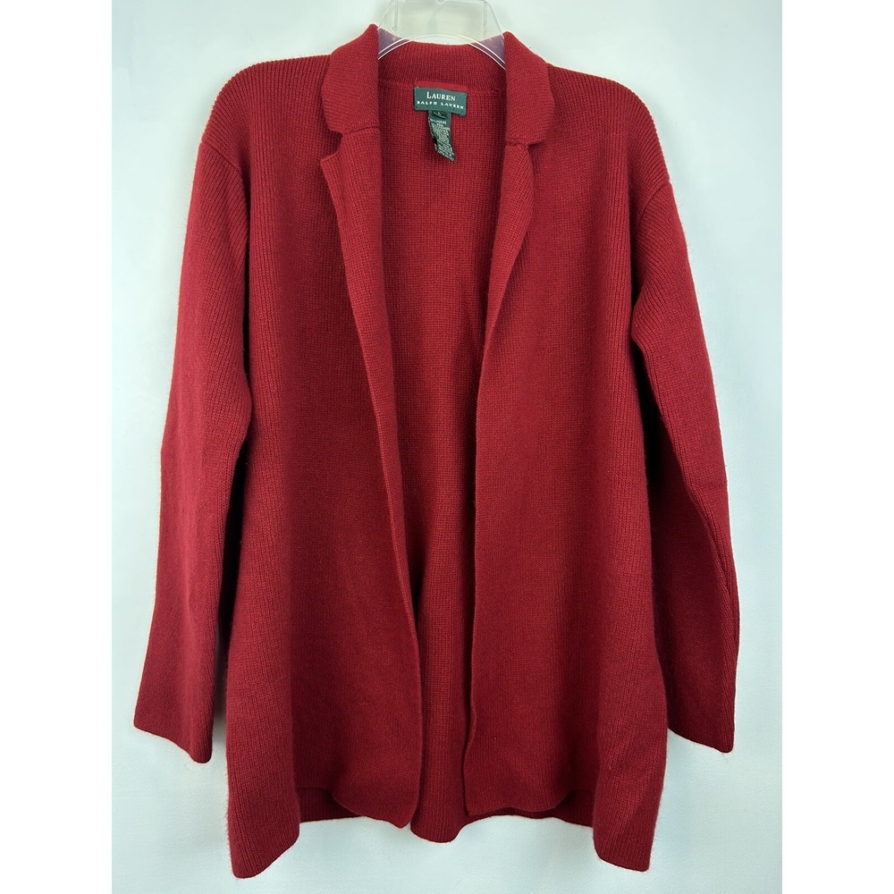 Lauren Ralph Cardigan Sweater Womens Large Red Wool Blend Quiet Luxury Old Money